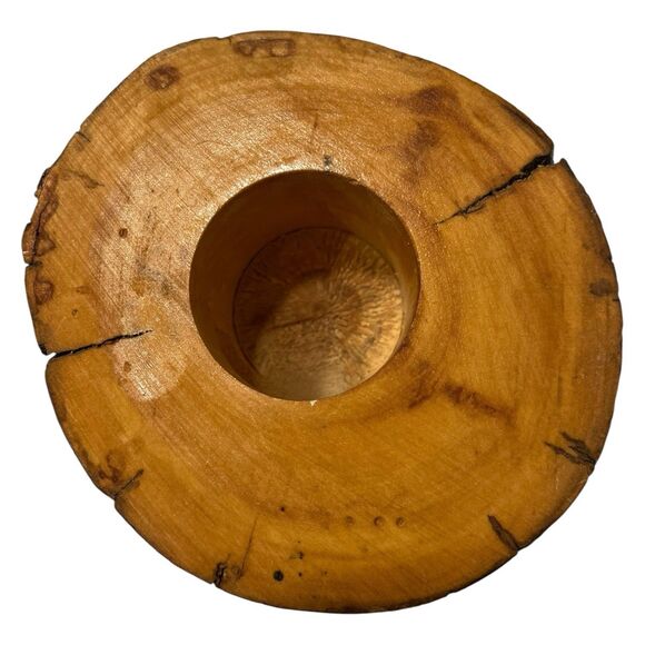 Rustic Wood Candle Holder Motorcycle Carving Biker Decor Handmade - Picture 7 of 10